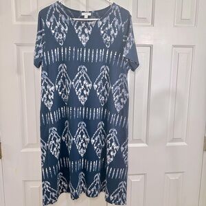 J Jill Blue & White Tie Dye Geometric Print Pima Cotton Beach Dress Size Medium